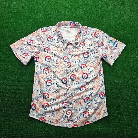Texas Rangers Shirt Mens Medium White‎ Red Floral All Over Print MLB Baseball - Picture 1 of 6